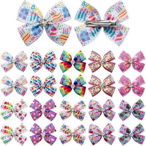 PET SHOW 10pairs Happy Birthday Small Dogs Hair Bows with Clips for Puppies Yorkie Shih tzu Medium Dogs Cats Rabbits 20pcs Pack Girl Boy Topknot Hair Accessories Grooming Costumes in Saudi Arabia