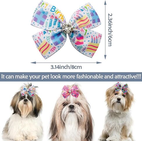 PET SHOW 10pairs Happy Birthday Small Dogs Hair Bows with Clips for Puppies Yorkie Shih tzu Medium Dogs Cats Rabbits 20pcs Pack Girl Boy Topknot Hair Accessories Grooming Costumes in Saudi Arabia