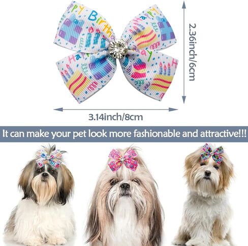PET SHOW 10pairs Happy Birthday Small Dogs Hair Bows with Clips for Puppies Yorkie Shih tzu Medium Dogs Cats Rabbits 20pcs Pack Girl Boy Topknot Hair Accessories Grooming Costumes in Saudi Arabia