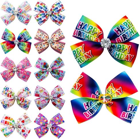 PET SHOW 10pairs Happy Birthday Small Dogs Hair Bows with Clips for Puppies Yorkie Shih tzu Medium Dogs Cats Rabbits 20pcs Pack Girl Boy Topknot Hair Accessories Grooming Costumes in Saudi Arabia
