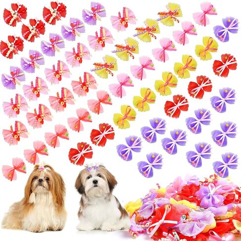Aemygo 100 Pcs Dog Hair Bows Dog Hair Accessories Bulk for Small Dogs, Puppy Hair Bows Grooming Bows for Cat, Bowknot Grooming Accessories for Girls Mini Bow for Craft in Saudi Arabia