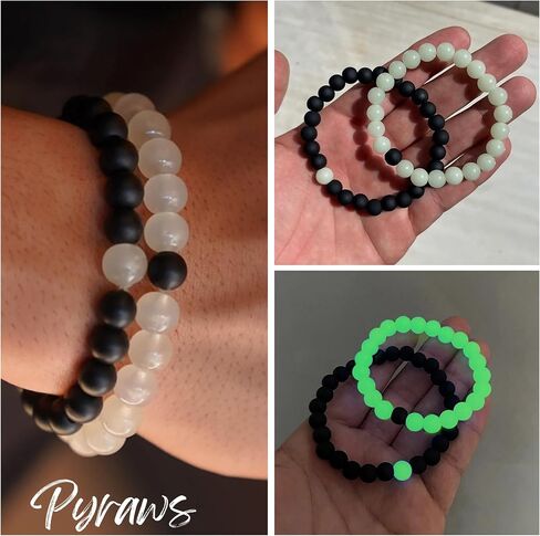 Valentine's Day Gifts for Him & Her | Handmade Magnetic Matching Couples Bracelets | Boyfriend Girlfriend Best Friend I Love You Wife Husband Gifts | Glow in The Dark Firefly Beads Bracelets Unisex in Saudi Arabia