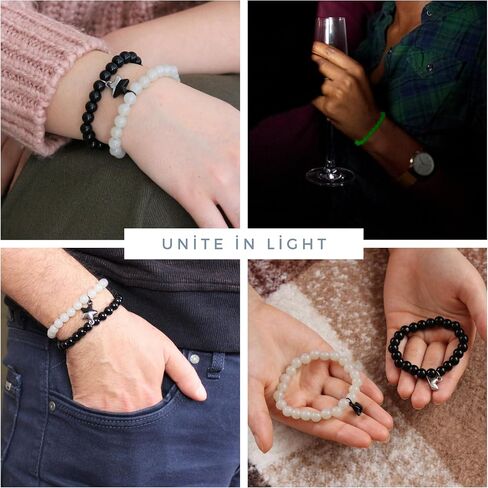 Valentine's Day Gifts for Him & Her | Handmade Magnetic Matching Couples Bracelets | Boyfriend Girlfriend Best Friend I Love You Wife Husband Gifts | Glow in The Dark Firefly Beads Bracelets Unisex in Saudi Arabia