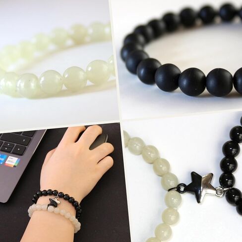 Valentine's Day Gifts for Him & Her | Handmade Magnetic Matching Couples Bracelets | Boyfriend Girlfriend Best Friend I Love You Wife Husband Gifts | Glow in The Dark Firefly Beads Bracelets Unisex in Saudi Arabia