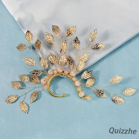 Quizzhe اليدوية ورقة قزم الأذن الأصفاد الأقراط الجنية زهرة واحدة الأقراط اليسرى الزاحف الأقراط خمر ورقة الجناح الأذن كليب لا ثقب حفلة موسيقية العروس مجوهرات الزفاف هدايا للفتيات النساء in Kuwait
