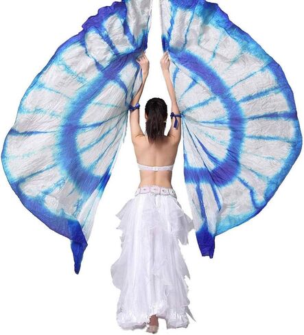 KIKIGOAL 100% من الحرير للرقص الشرقي إيزيس أجنحة وشاح الحجاب مروحة مع عصا تلسكوبية لأداء كرنفال الهالوين 1.4x2.7 سم in Kuwait