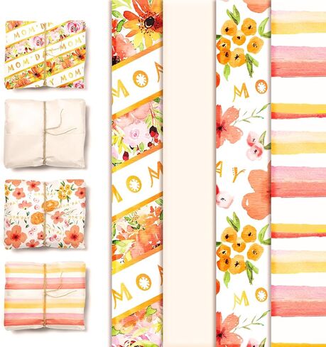 NICROHOME 24 ورقة برتقالية زهرية لعيد الأم ورق تغليف للهدايا، ورق مناديل ورقية مطبوعة برقائق ذهبية ملونة للحقائب والحرف الفنية اليدوية in Kuwait