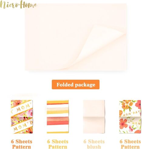 NICROHOME 24 ورقة برتقالية زهرية لعيد الأم ورق تغليف للهدايا، ورق مناديل ورقية مطبوعة برقائق ذهبية ملونة للحقائب والحرف الفنية اليدوية in Kuwait