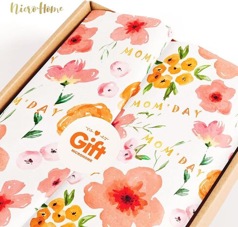 NICROHOME 24 ورقة برتقالية زهرية لعيد الأم ورق تغليف للهدايا، ورق مناديل ورقية مطبوعة برقائق ذهبية ملونة للحقائب والحرف الفنية اليدوية in Kuwait