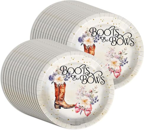 Birthday Galore Boots or Bows Gender Reveal Party Supplies Large 9" Paper Plates in Bulk 32 Piece in Saudi Arabia