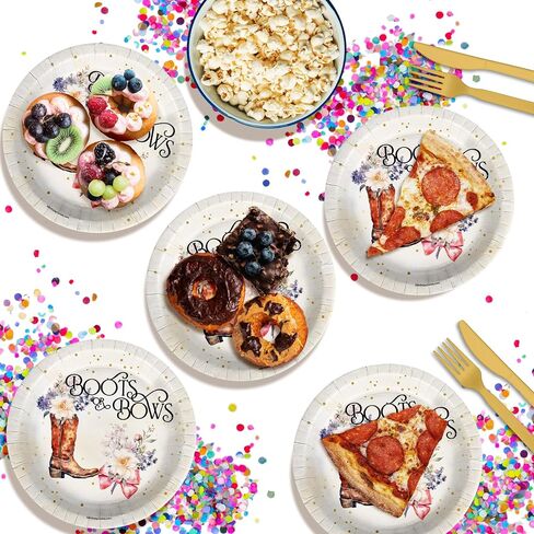 Birthday Galore Boots or Bows Gender Reveal Party Supplies Large 9" Paper Plates in Bulk 32 Piece in Saudi Arabia