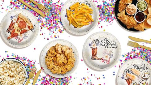 Birthday Galore Boots or Bows Gender Reveal Party Supplies Large 9" Paper Plates in Bulk 32 Piece in Saudi Arabia