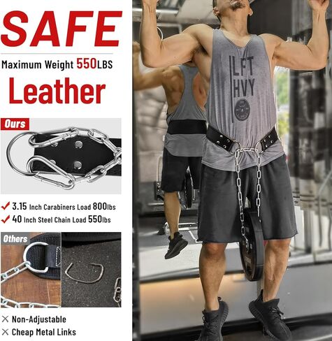 حزام جافيك ديب مع سلسلة فولاذية لرفع الأثقال وحزام رفع الأثقال في صالة الألعاب الرياضية لرفع الأثقال القرفصاء وكمال الأجسام ودعم الخصر لكل من الرجال والنساء in Kuwait