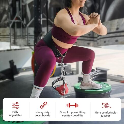 حزام جافيك ديب مع سلسلة فولاذية لرفع الأثقال وحزام رفع الأثقال في صالة الألعاب الرياضية لرفع الأثقال القرفصاء وكمال الأجسام ودعم الخصر لكل من الرجال والنساء in Kuwait