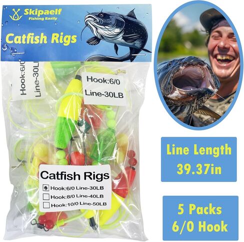 Skipaelf Catfish Rig Catfish Float Rigs,Catfishing Tackle Floats with Rattler Catfishing Equipment,5pcs Santee Cooper Rigs for Catfish Fishing 6/0 8/0 10/0 Circle Hooks in Saudi Arabia