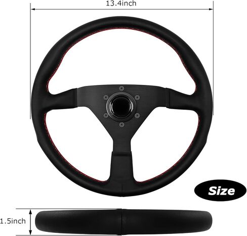 عجلة قيادة MOTAFAR Universal Racing، عجلة قيادة للألعاب مقاس 13.4 بوصة، 6 مسامير بمقبض من الألياف الدقيقة من جلد الليتشي مع زر قرن للسباق/الرالي/رياضة السيارات/قيادة السيارة (8951A-أسود) in Kuwait