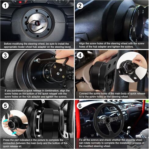 عجلة قيادة MOTAFAR Universal Racing، عجلة قيادة للألعاب مقاس 13.4 بوصة، 6 مسامير بمقبض من الألياف الدقيقة من جلد الليتشي مع زر قرن للسباق/الرالي/رياضة السيارات/قيادة السيارة (8951A-أسود) in Kuwait