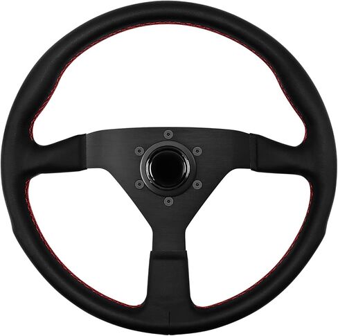 MOTAFAR Universal Racing Steering Wheel, 13.4" Gaming Steering Wheel 6 Bolts Grip Microfiber Litchi Stria Leather with Horn Button for Race/Rally/Motorsport/Car Sim Driving(8951A-Black) in Saudi Arabia