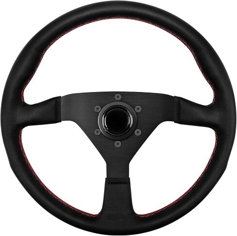 MOTAFAR Universal Racing Steering Wheel, 13.4" Gaming Steering Wheel 6 Bolts Grip Microfiber Litchi Stria Leather with Horn Button for Race/Rally/Motorsport/Car Sim Driving(8951A-Black) in Saudi Arabia