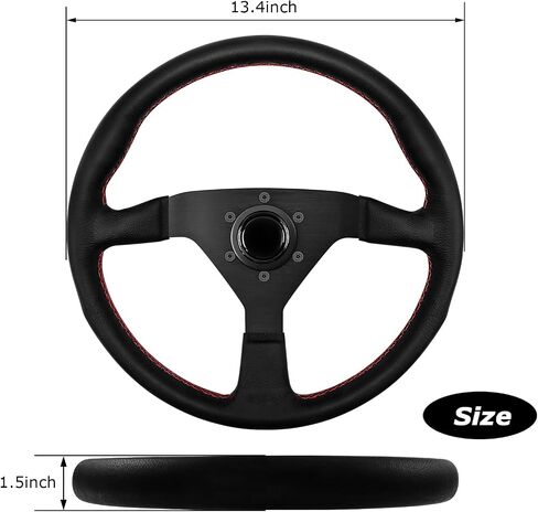 MOTAFAR Universal Racing Steering Wheel, 13.4" Gaming Steering Wheel 6 Bolts Grip Microfiber Litchi Stria Leather with Horn Button for Race/Rally/Motorsport/Car Sim Driving(8951A-Black) in Saudi Arabia