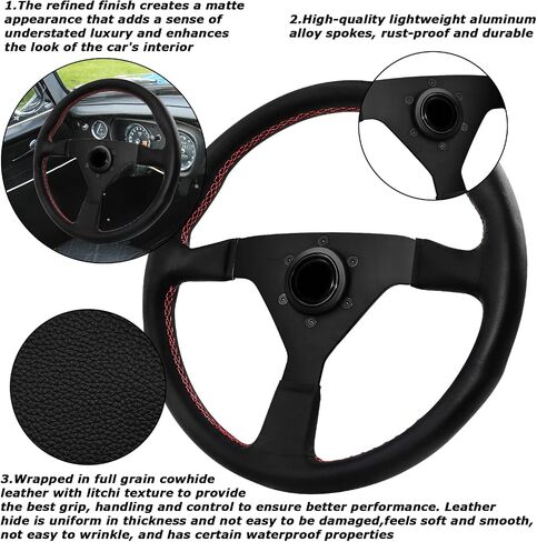 MOTAFAR Universal Racing Steering Wheel, 13.4" Gaming Steering Wheel 6 Bolts Grip Microfiber Litchi Stria Leather with Horn Button for Race/Rally/Motorsport/Car Sim Driving(8951A-Black) in Saudi Arabia