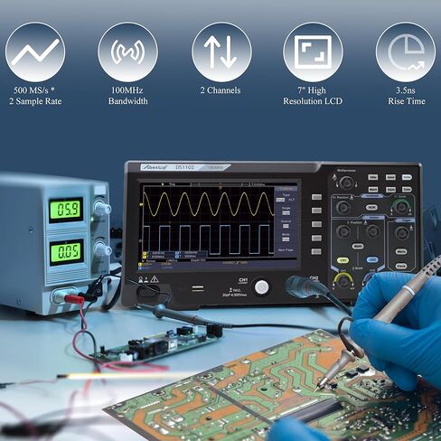 Abestop 100 ميجا هرتز راسم ذبذبات تخزين سطح المكتب ثنائي القنوات مع شاشة TFT LCD مقاس 7 بوصات محمولة خفيفة الوزن راسم ذبذبات رقمي (DS1102) in Kuwait