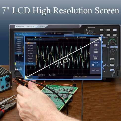 Abestop 100 ميجا هرتز راسم ذبذبات تخزين سطح المكتب ثنائي القنوات مع شاشة TFT LCD مقاس 7 بوصات محمولة خفيفة الوزن راسم ذبذبات رقمي (DS1102) in Kuwait