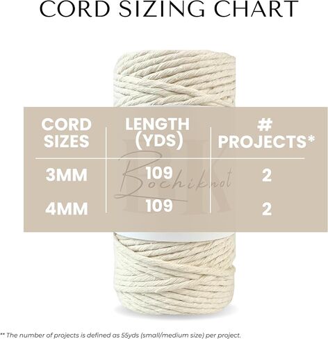 BOCHIKNOT Macrame Cord 4mm x 109yds - Single Strand Macrame Cord for Wall Hangings Plant Hangers - 4mm Macrame Cord - Cotton Rope for Macrame and Knotting - Single Strand Twist (Color, Cappuccino) in Kuwait