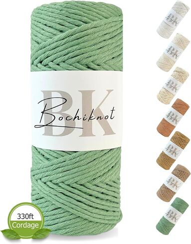 BOCHIKNOT Macrame Cord 4mm x 109yds - Single Strand Macrame Cord for Wall Hangings Plant Hangers - 4mm Macrame Cord - Cotton Rope for Macrame and Knotting - Single Strand Twist (Color, Cappuccino) in Kuwait