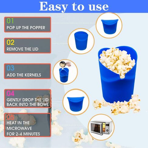 Fglmctsh The Original Popcorn Popcorn Popper، صانع الفشار السيليكون القابل للطي، وعاء خالٍ من BPA، صانع الفشار بالهواء الساخن، لا يحتاج إلى زيت (أزرق، 1) in Kuwait
