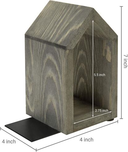 MyGift Vintage Gray Solid Wood Decorative Bookends with House Shaped Design and Sturdy Metal Base, Home Office Desktop Book Stand and Shelf Decor,1-Pair in Saudi Arabia