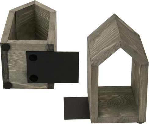 MyGift Vintage Gray Solid Wood Decorative Bookends with House Shaped Design and Sturdy Metal Base, Home Office Desktop Book Stand and Shelf Decor,1-Pair in Saudi Arabia