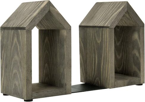 MyGift Vintage Gray Solid Wood Decorative Bookends with House Shaped Design and Sturdy Metal Base, Home Office Desktop Book Stand and Shelf Decor,1-Pair in Saudi Arabia