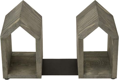 MyGift Vintage Gray Solid Wood Decorative Bookends with House Shaped Design and Sturdy Metal Base, Home Office Desktop Book Stand and Shelf Decor,1-Pair in Saudi Arabia