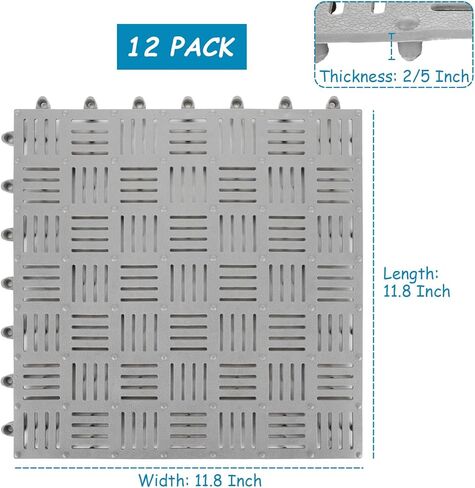 RHBLME 12 قطعة من حصيرة المطاط المتشابكة مع فتحات، 11.8 بوصة × 11.8 بوصة، وسادة متشابكة معيارية غير قابلة للانزلاق، سجادات تصريف للسطح، الدش، المطبخ، حمام السباحة، داخلي وخارجي in Kuwait