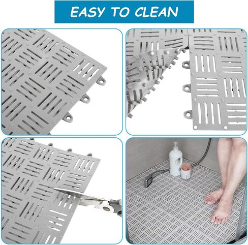 RHBLME 12 قطعة من حصيرة المطاط المتشابكة مع فتحات، 11.8 بوصة × 11.8 بوصة، وسادة متشابكة معيارية غير قابلة للانزلاق، سجادات تصريف للسطح، الدش، المطبخ، حمام السباحة، داخلي وخارجي in Kuwait