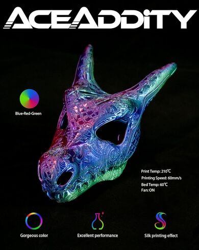 Aceaddity Silk Magic PLA 3D Printer Filament, Multi-Colour Tri-Extrusion 1.75mm 3D Printing PLA Filament, Shiny Silk Coextruded PLA, Dimensional Accuracy +/- 0.03 mm, 1kg/2.2lbs (Blue-Red-Green) in Saudi Arabia