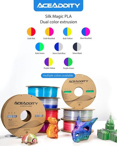 Aceaddity Silk Magic PLA 3D Printer Filament, Multi-Colour Tri-Extrusion 1.75mm 3D Printing PLA Filament, Shiny Silk Coextruded PLA, Dimensional Accuracy +/- 0.03 mm, 1kg/2.2lbs (Blue-Red-Green) in Saudi Arabia
