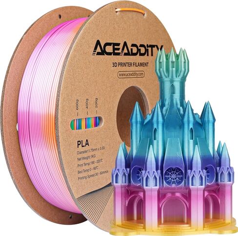 Aceaddity Silk Magic PLA 3D Printer Filament, Multi-Colour Tri-Extrusion 1.75mm 3D Printing PLA Filament, Shiny Silk Coextruded PLA, Dimensional Accuracy +/- 0.03 mm, 1kg/2.2lbs (Blue-Red-Green) in Saudi Arabia