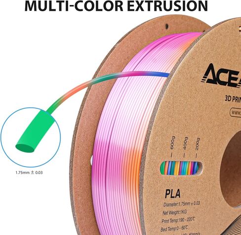 Aceaddity Silk Magic PLA 3D Printer Filament, Multi-Colour Tri-Extrusion 1.75mm 3D Printing PLA Filament, Shiny Silk Coextruded PLA, Dimensional Accuracy +/- 0.03 mm, 1kg/2.2lbs (Blue-Red-Green) in Saudi Arabia
