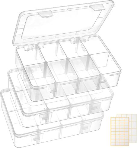 QUEFE 3 Pack 8 Grids Bead Organizers and Storage, Plastic Organizer Box with Removable Dividers Tackle Box Organizer for Candies Snacks Electronics Jewelry Small Parts in Saudi Arabia