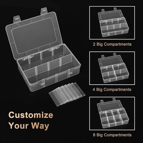 QUEFE 3 Pack 8 Grids Bead Organizers and Storage, Plastic Organizer Box with Removable Dividers Tackle Box Organizer for Candies Snacks Electronics Jewelry Small Parts in Saudi Arabia