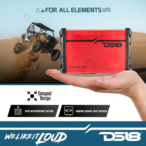 DS18 MP.4A Marine and Powersports Amplifier 4-Channel Full-Range Class D IP67 4 x 40 Watts Rms @ 4-Ohm - Compact Waterproof Amplifier 480W Max Power - Great for Marine/Motorsports and all applications in Saudi Arabia