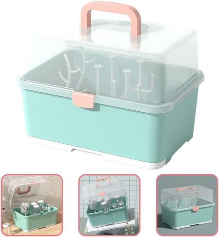 Zerodeko Dish Drying Rack Baby Bottle Drying Rack with Lid Cover Baby Bottle Storage Box Sippy Cup Drying Holder Bottle Nipples Accessories Space Saver Kitchen Cabinet Organizer Bottle Sterilizer in Saudi Arabia