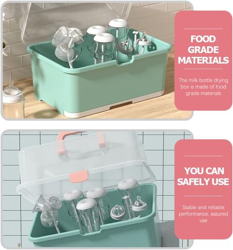 Zerodeko Dish Drying Rack Baby Bottle Drying Rack with Lid Cover Baby Bottle Storage Box Sippy Cup Drying Holder Bottle Nipples Accessories Space Saver Kitchen Cabinet Organizer Bottle Sterilizer in Saudi Arabia
