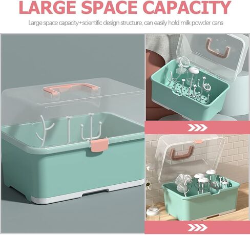 Zerodeko Dish Drying Rack Baby Bottle Drying Rack with Lid Cover Baby Bottle Storage Box Sippy Cup Drying Holder Bottle Nipples Accessories Space Saver Kitchen Cabinet Organizer Bottle Sterilizer in Saudi Arabia