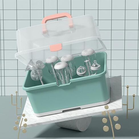 Zerodeko Dish Drying Rack Baby Bottle Drying Rack with Lid Cover Baby Bottle Storage Box Sippy Cup Drying Holder Bottle Nipples Accessories Space Saver Kitchen Cabinet Organizer Bottle Sterilizer in Saudi Arabia