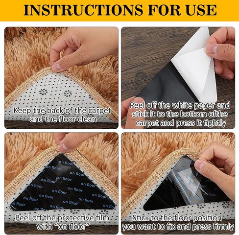 Rug Carpet Grippers for Hardwood Tile Floors, Mabor 12Pcs Non Slip Reusable Corner Rug Grippers for Area Rugs Dual Sided Adhesive Rug Anti Slip Grippers Keep Rugs in Place in Saudi Arabia