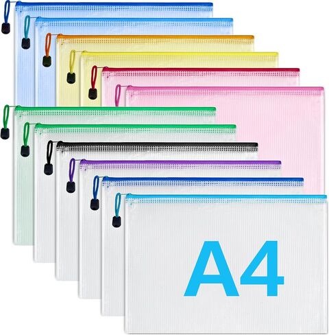 Koogel 12PCS Mesh Zipper Pouches, A4 Size Zipper Pouch for Organizing, Waterproof Zipper Bags Small Zipper Pouch for School Supplies, Office Supplies, Travel Storage in Saudi Arabia