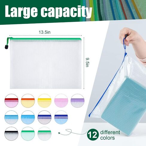 Koogel 12PCS Mesh Zipper Pouches, A4 Size Zipper Pouch for Organizing, Waterproof Zipper Bags Small Zipper Pouch for School Supplies, Office Supplies, Travel Storage in Saudi Arabia